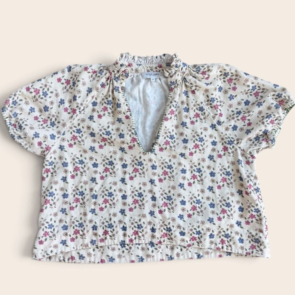 Olivia James The Label Floral Blouse Small Cottagecore Boho Puff Sleeve